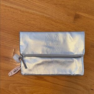 Silver Metallic Clutch with Embossed Design. Victoria’s Secret